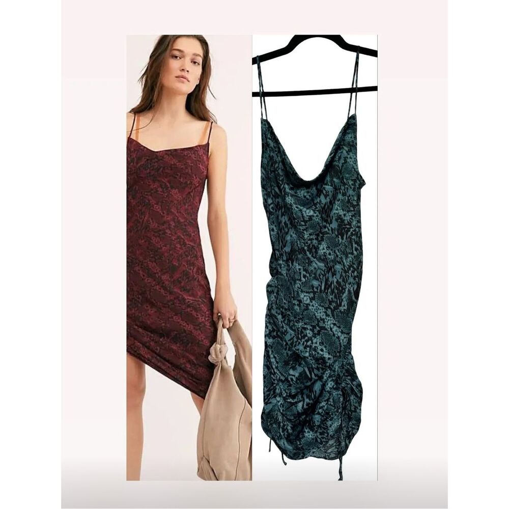 Free People Intimately Day to Night Printed Slip in Indigo Combo XS $78